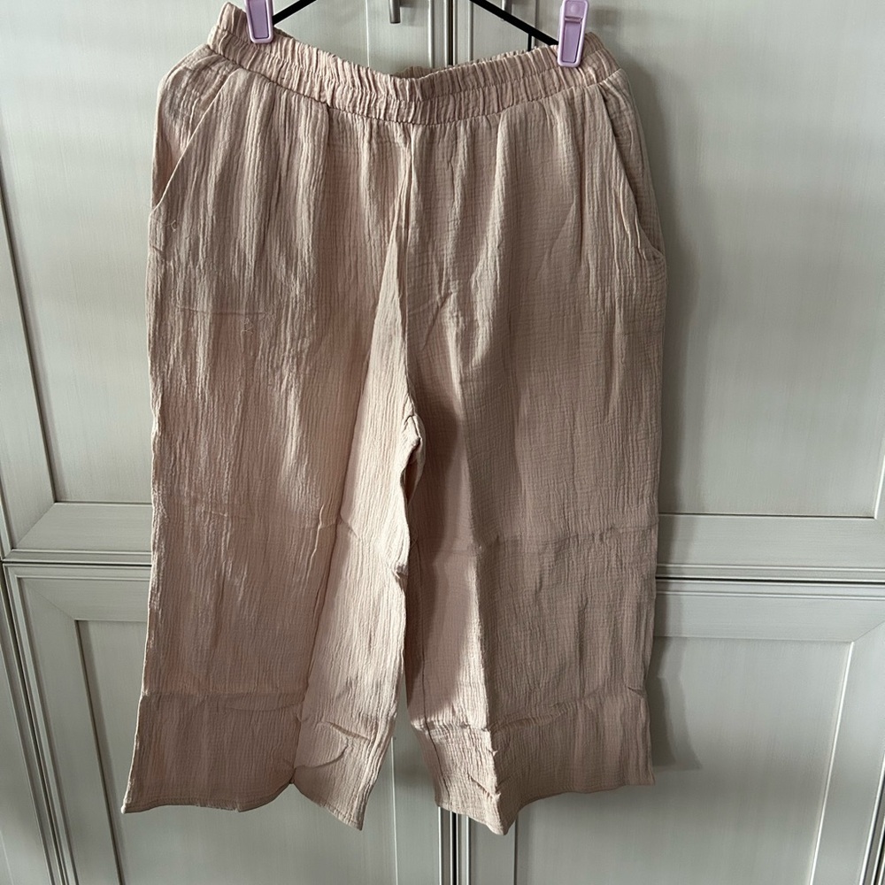 Khaki Wide Leg Cropped Pants